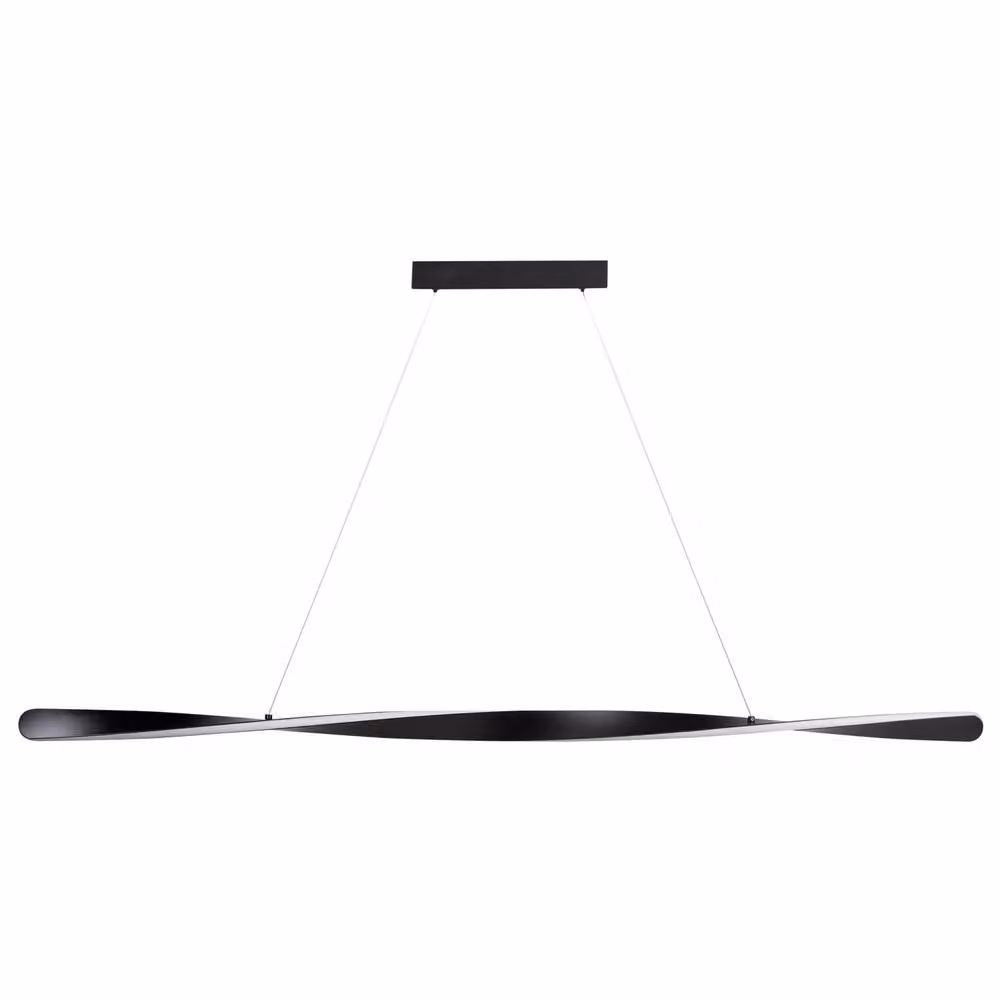 Wyld and Coco Black Metal Twisted Wave Pendant Lamp with Integrated LED, W: 120 cm – 2
