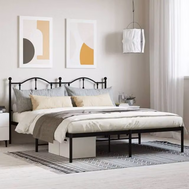 Berkfield Home Metal Bed Frame with Headboard in Black, W: 160 cm, D: 200 cm