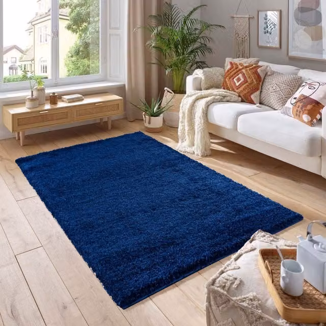 Smart Living Ink Blue Shaggy Area Rug, Modern Soft Thick 5cm Pile Non-Slip Polypropylene Carpet, W/D/H: 60 x 220 x 5 cm – 1