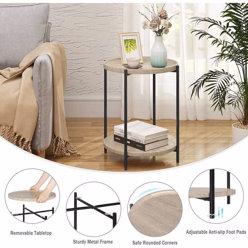 NESTLUNE 2-Tier Round Sofa Side Table in Beige – 4
