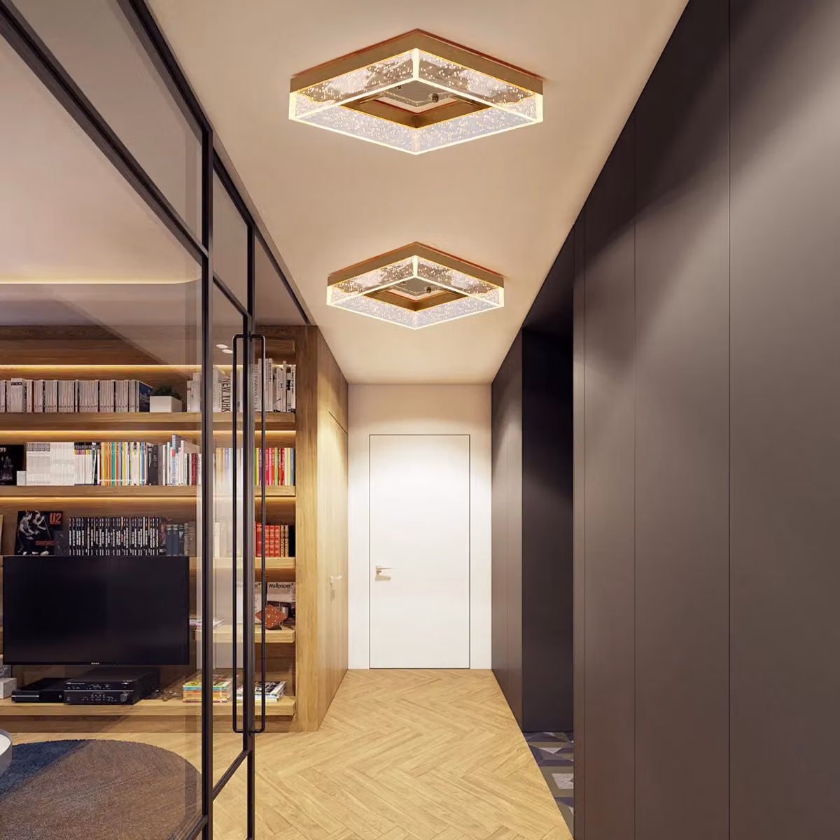 Garwarm Square LED Flush Mount Ceiling Light in Gold/Brass, Warm White, Dimmable, W/D/H: 30 x 30 x 8 cm – 2
