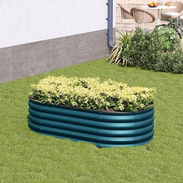Living and Home Oval-Shaped Galvanised Steel Raised Garden Bed in Green, W/D/H: 80 x 42 x 80 cm