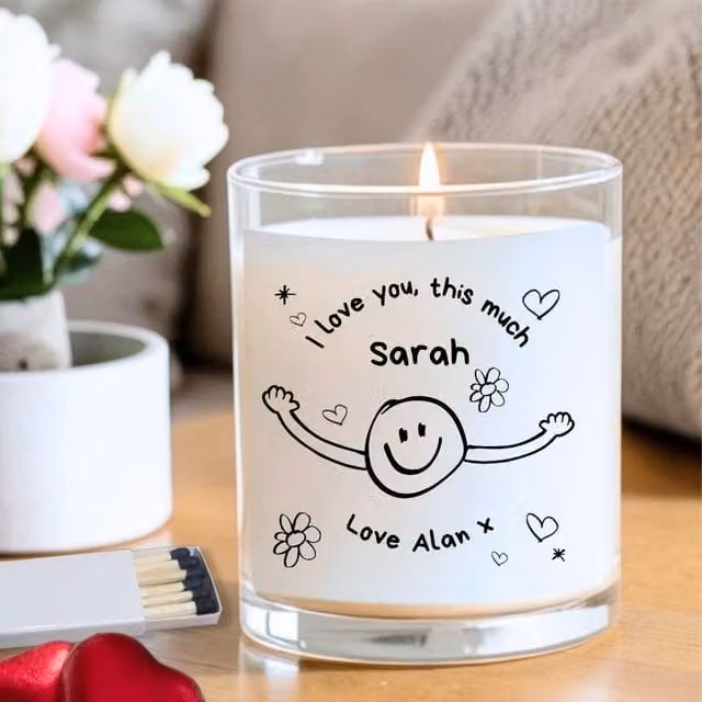 Aye Do Gifts Personalised I Love You This Much Candle Gift Set in Beige and White