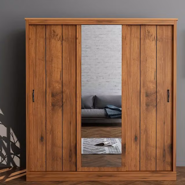 Camford 3 Door Sliding Wardrobe with Mirror in Brown Oak Finish