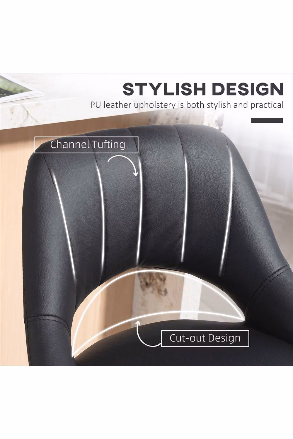 ERGOVEXA Set of Two Black Faux Leather Swivel Bar Stools – 3