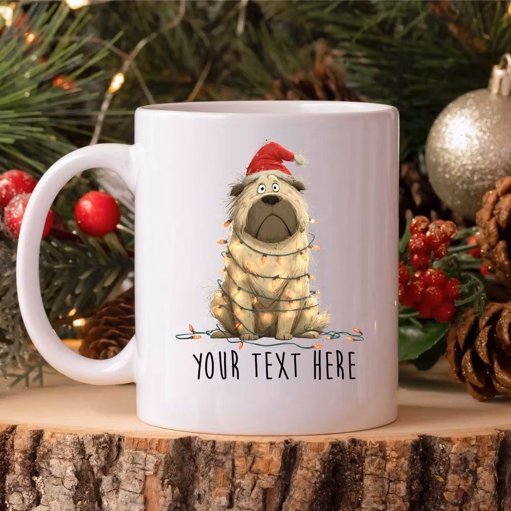 60 Second Makeover Personalised Chow Chow Christmas Lights Santa Hat Ceramic Mug in White – 2