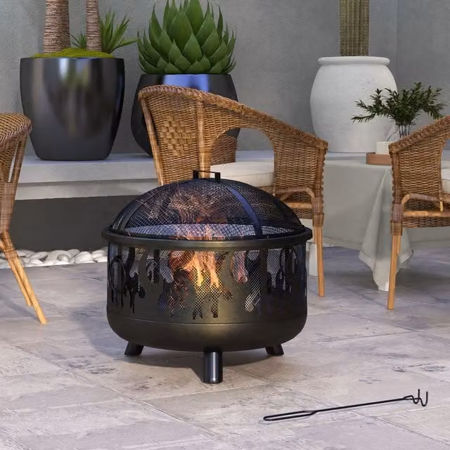 OUTSUNNY 2-in-1 Outdoor Fire Pit and Charcoal BBQ Garden Cooker in Black