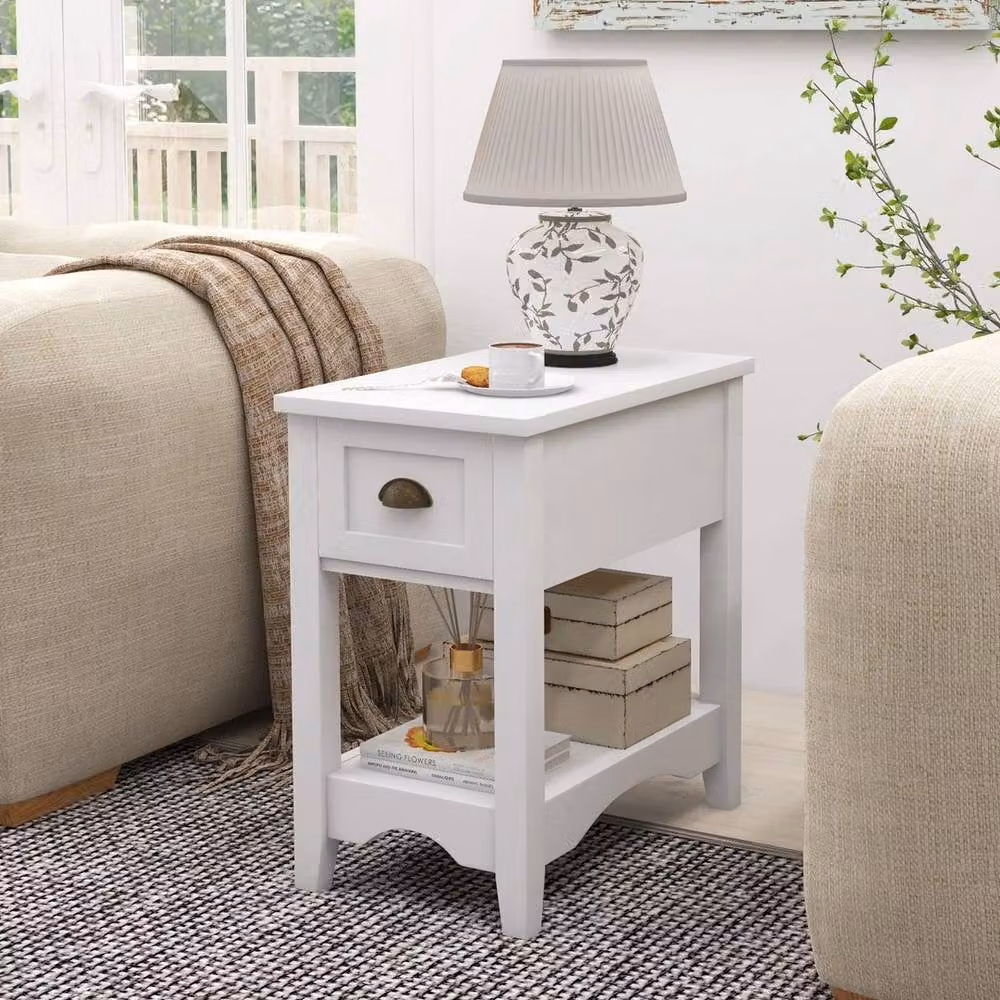 VOGREX Set of 2 White Retro Rectangular Nightstands and Side Tables – 2