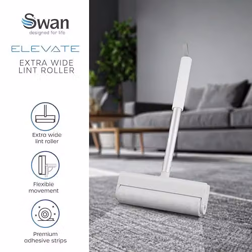 Swan Elevate Extra-Wide Lint Roller in White with 55 Extra Sticky Adhesive Strips and Dust-Proof Holder SWFC2002WHTN – 2