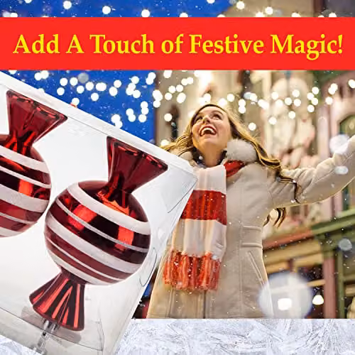VFM e-Store Red and White Striped Glass Baubles, 3 Pack, Diameter: 14 cm – 6