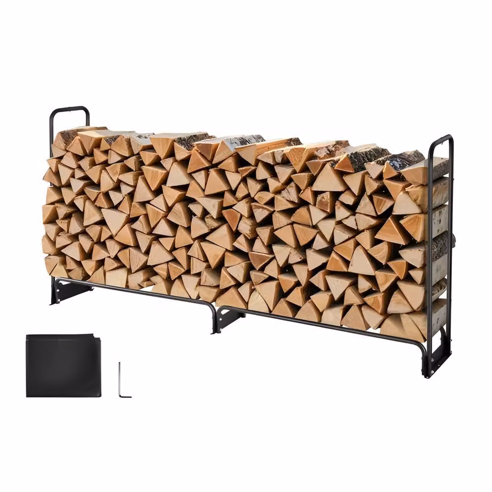 Ferand Heavy Duty Metal Firewood Rack with Waterproof Cover, Black, W/D/H: 244 x 36 x 117 cm – 2