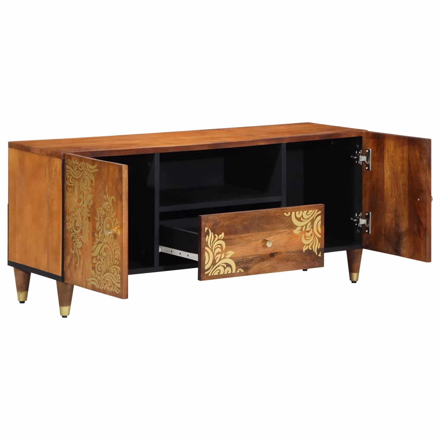 Berkfield Home Solid Mango Wood TV Cabinet in Brown and Gold, W/D/H: 105 x 33 x 46 cm – 2