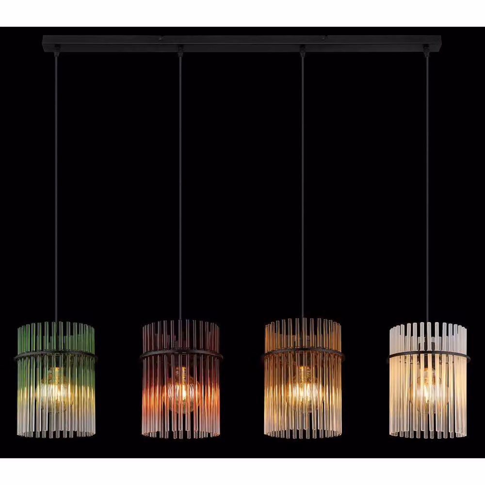 Netlighting Gorley Bar Pendant Light with Multicolour Glass Shades and Black Metal, H 140 cm – 7