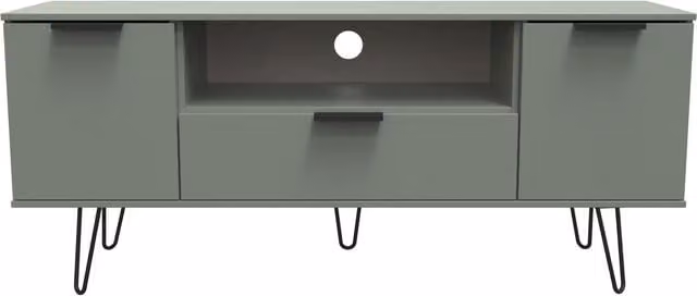 Ready Assembled 2 U Fuji Wide TV Unit with 2 Doors and 1 Drawer in Pale Green – 1
