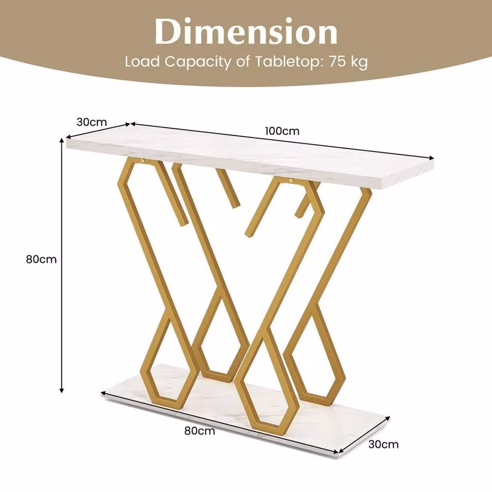 KORVIXA Contemporary Faux Marble Console Table in White, W/D/H: 100 x 30 x 80 cm – 2