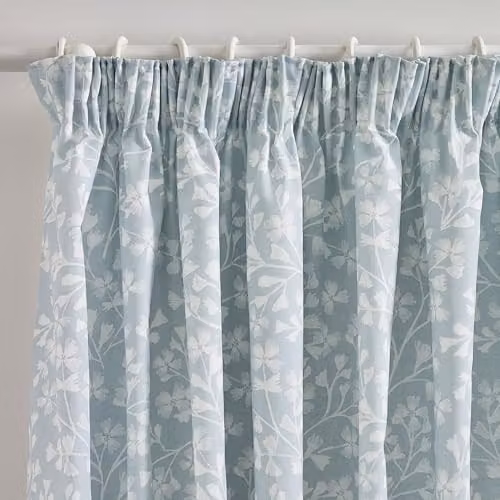 Catherine Lansfield Brooke Floral Lined Pencil Pleat Curtains, Duck Egg Blue, W: 168 cm, Drop: 229 cm