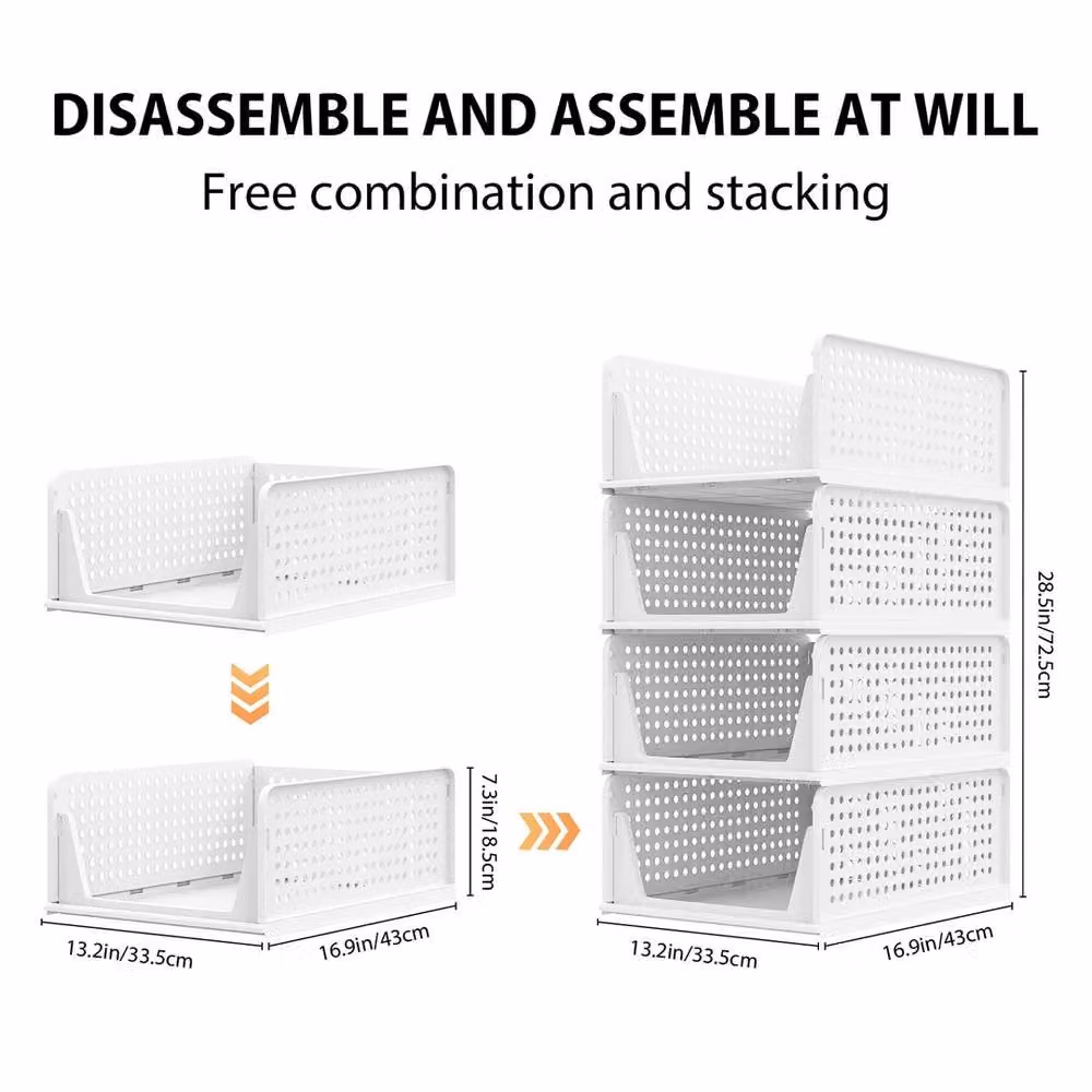 VOGREX 4 Pack Stackable and Foldable Wardrobe Clothes Storage Drawers in White – 2