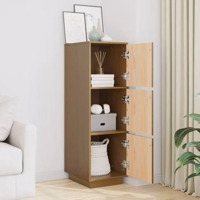 Berkfield Home Highboard in Honey Brown Solid Pine Wood, W/D/H: 34 x 40 x 108.5 cm