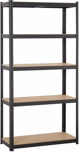 KORVIXA 5 Tier Heavy Duty Metal and MDF Storage Shelving Unit in Black – 1