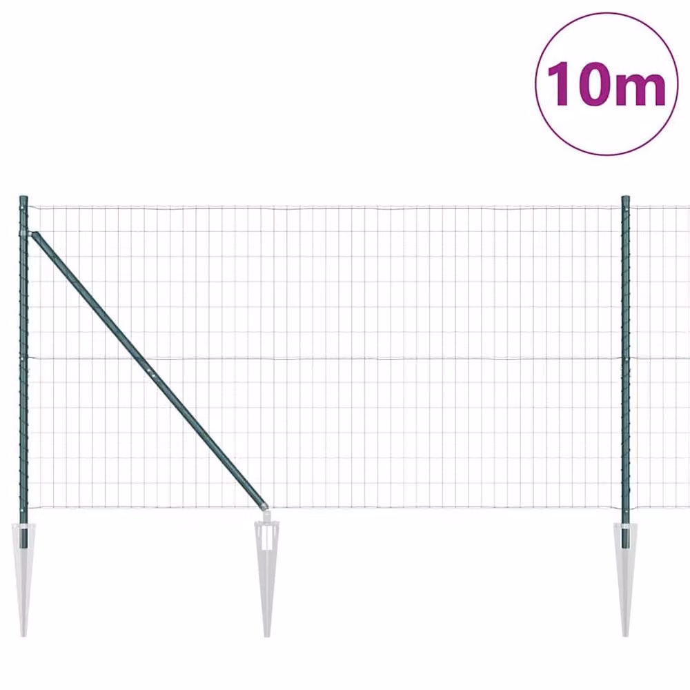 Berkfield Home Euro Fence with 7 Spike Posts, Green Galvanised Steel, W: 10 m, H: 1.4 m – 2