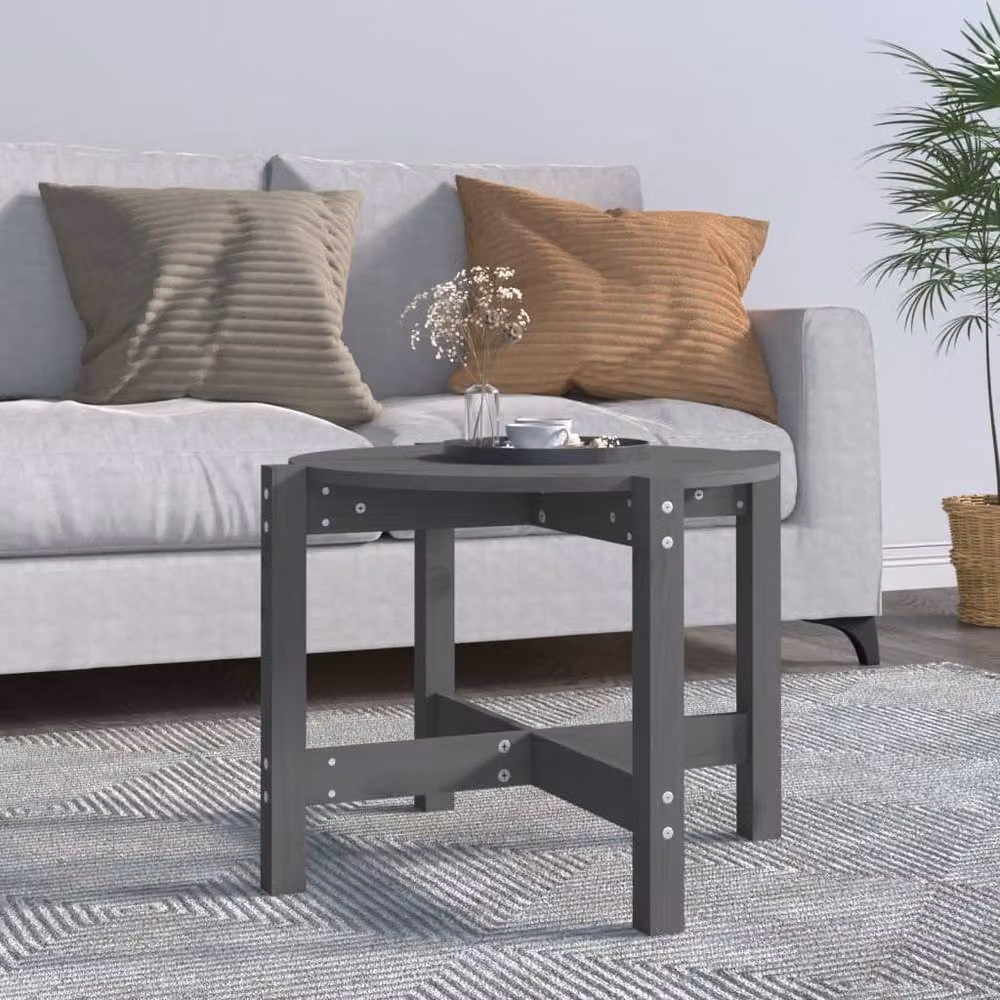 Berkfield Home Round Grey Solid Pine Coffee Table, W: 62.5 cm, H: 45 cm, D: 45 cm – 2
