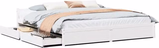 Berkfield Home White Solid Wood Pine Bed Frame with Drawers W/D/H: 160 x 200 cm