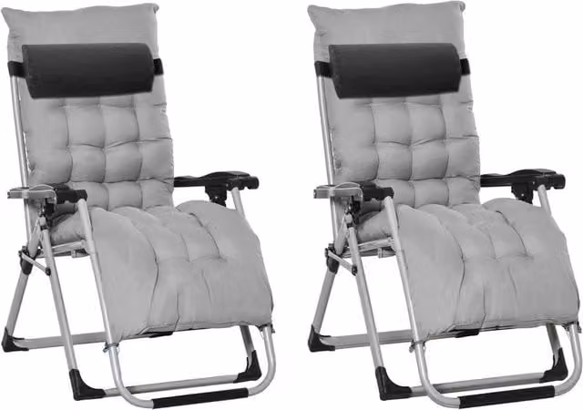 Kelvenix 2-Piece Reclining Zero Gravity Folding Chairs in Light Grey with Adjustable Headrest and Powder Coated Steel Frame – 1