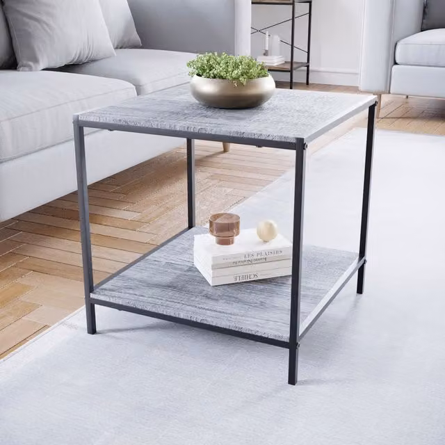 Vida Designs Brooklyn Industrial Square Metal End Table in Grey