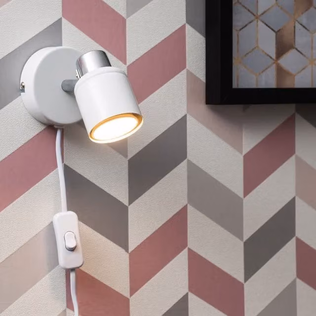ValueLights Benton Pair of Modern White and Chrome Adjustable Plug In Wall Spotlights – 3