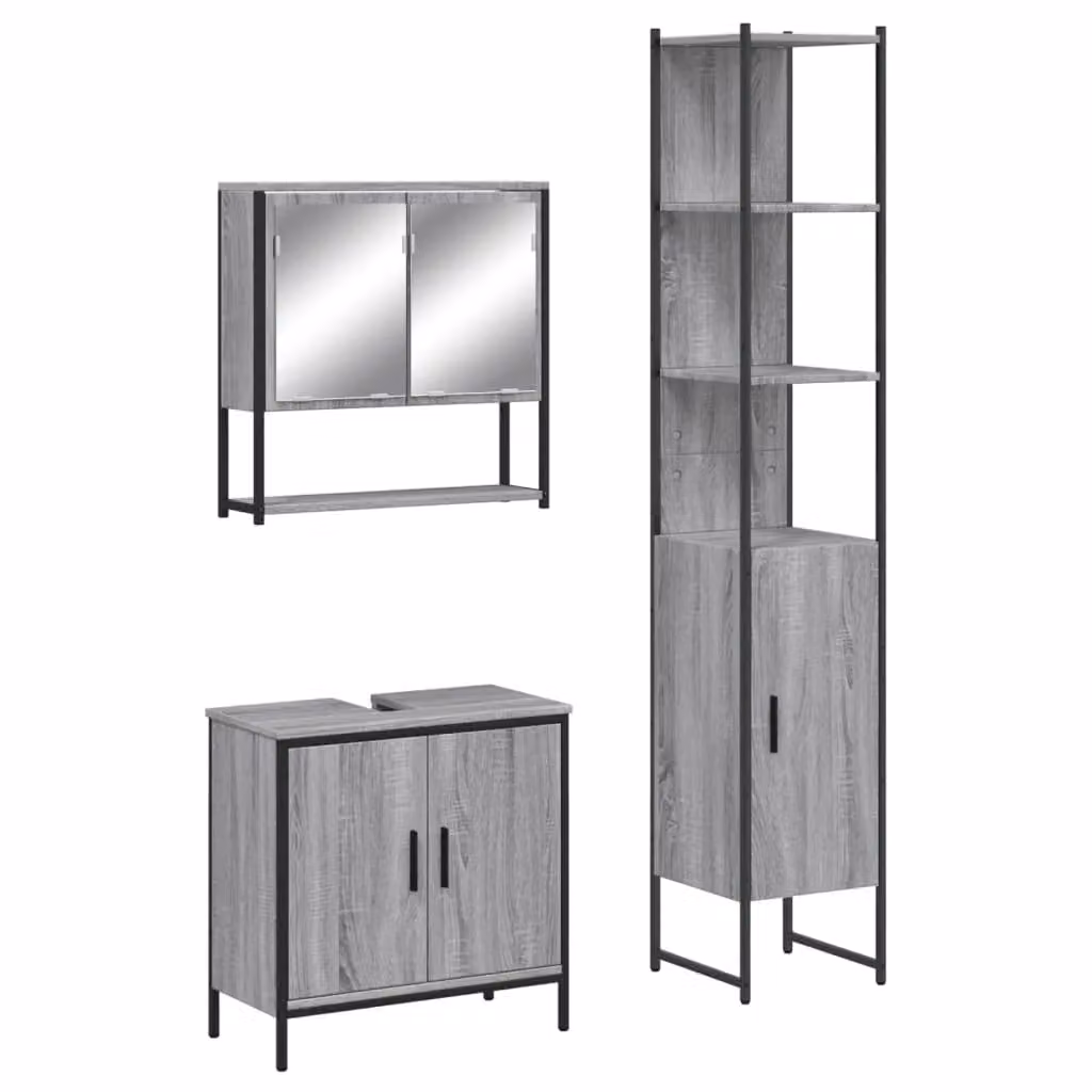 Berkfield Home 3 Piece Grey Matt Bathroom Furniture Set with Mirror Cabinet and Vanity Unit – 2