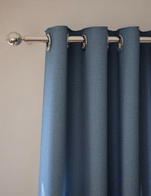 M&S Blue Brushed Eyelet Blackout Thermal Curtains