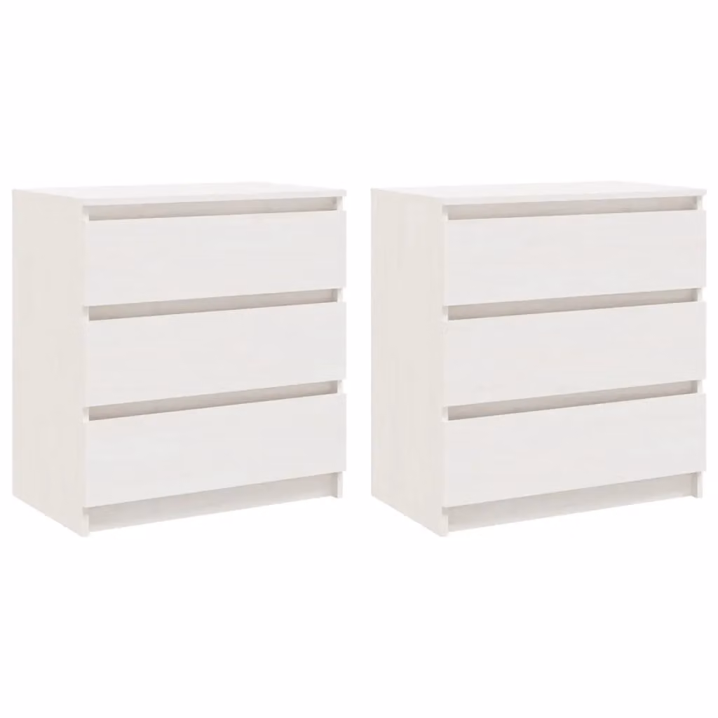 Berkfield Home Set of 2 White Solid Pinewood Bedside Cabinets, W/D/H: 60 x 36 x 64 cm