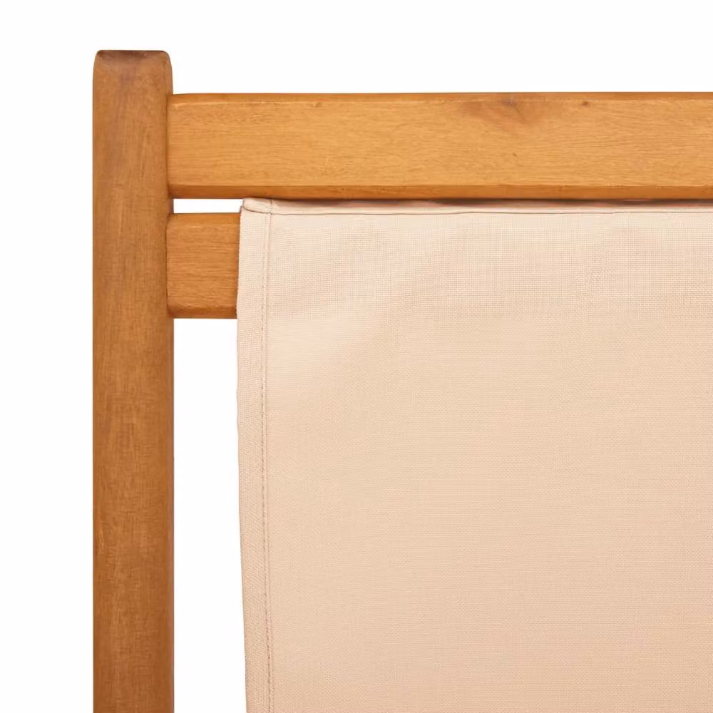 Berkfield Home Set of 2 Folding Beach Chairs in Beige Fabric and Treated Hardwood – 3