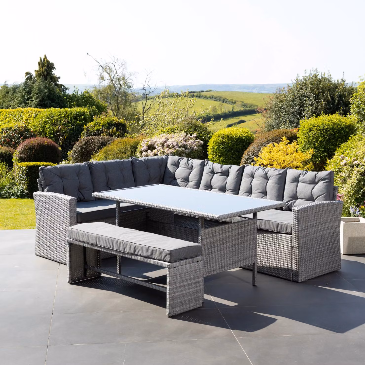 Artemis Home Piana Grey Rattan Outdoor Corner Sofa Set with Table and Bench – 2