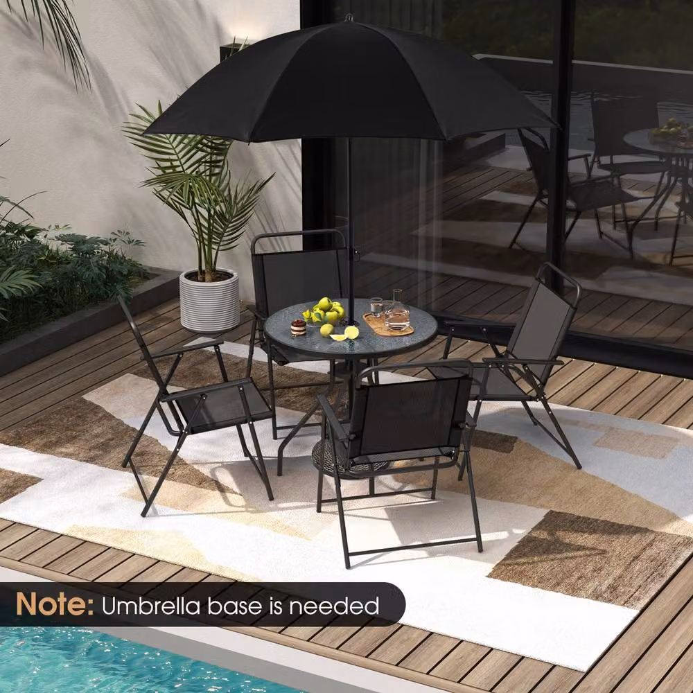 Gymax 6 Piece Outdoor Dining Set with Glass and Metal Table for 4 in Black – 7