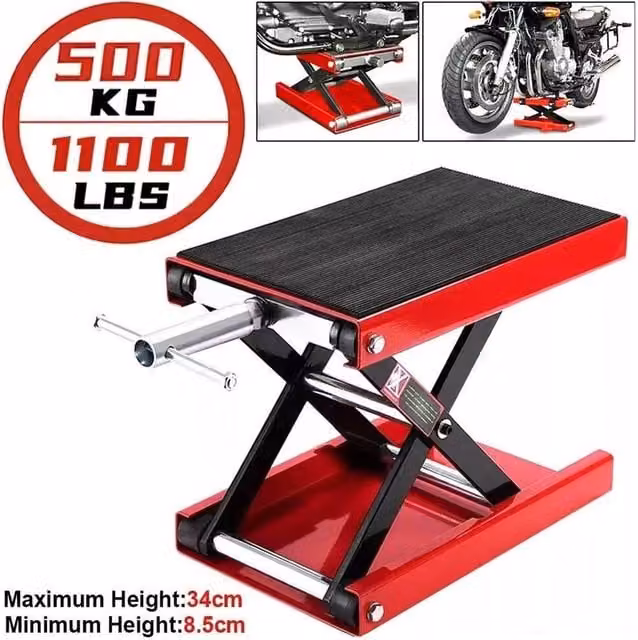 FLAVORA Red Height Adjustable Motorbike Workshop Table Bench with 500kg Capacity