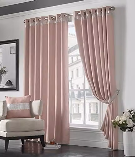 Luxury Living Palace Diamante Blackout Eyelet Curtains, Pink or Beige, W: 168 cm, H: 137 cm