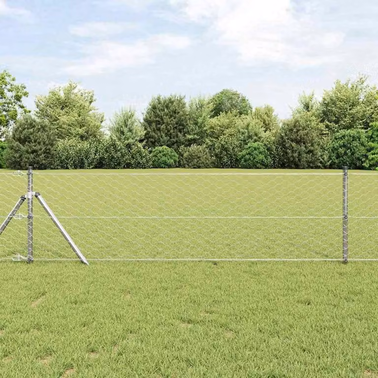 Berkfield Home Hexagon Fence in Silver Galvanised Steel, W/H: 10 x 0.6 m