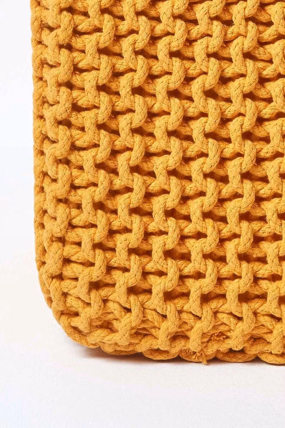 Homescapes Cube Cotton Knitted Pouffe Footstool in Yellow – 3