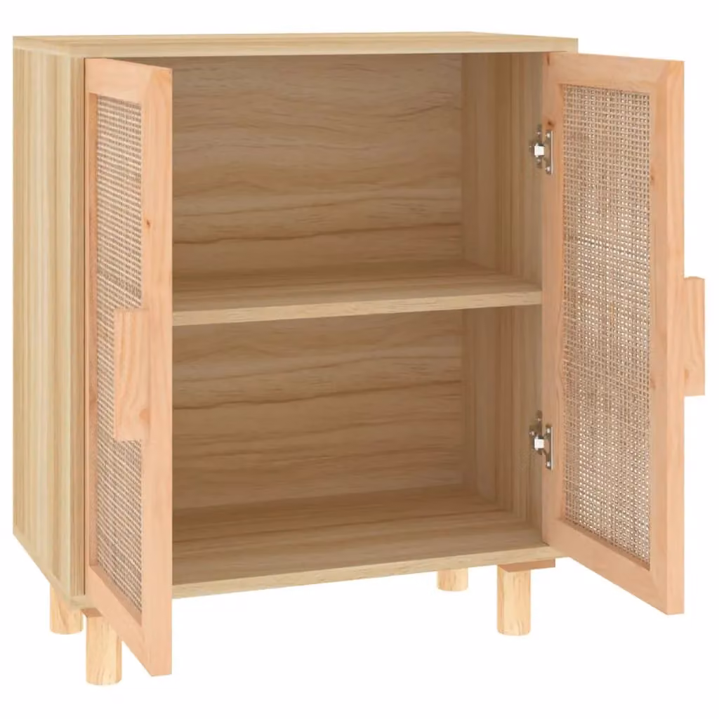 Berkfield Home Brown Solid Wood Pine and Natural Rattan Sideboard, W/D/H: 60 x 30 x 70 cm – 2
