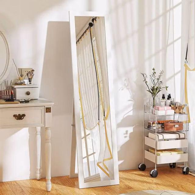 HOMCOM Full Length Rectangular Mirror with Wood Frame in White, W: 37 cm, H: 157 cm – 1