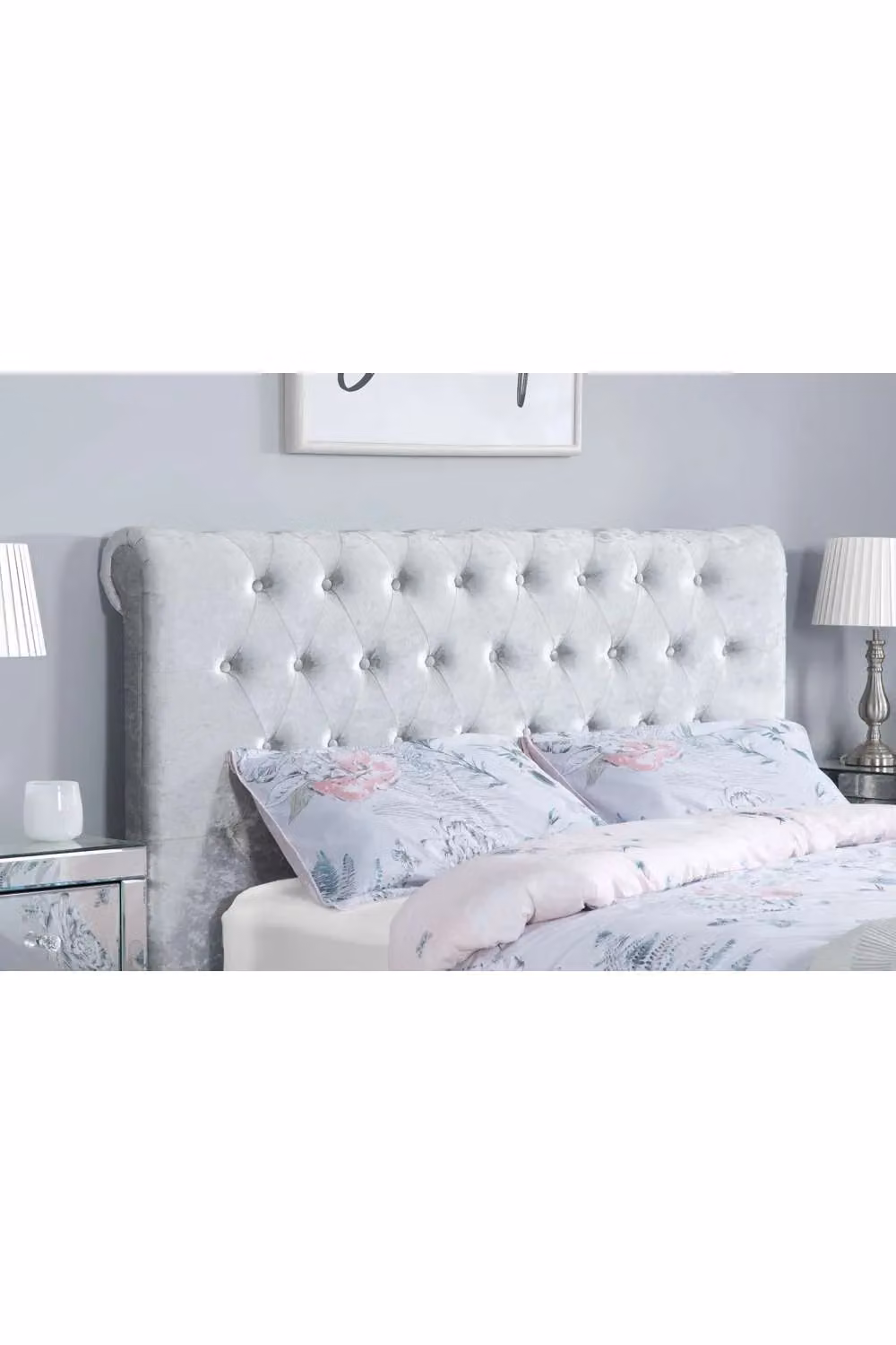 Birlea Sienna Upholstered King Size Bed in Silver Crushed Velvet with Lift Up Base – 2
