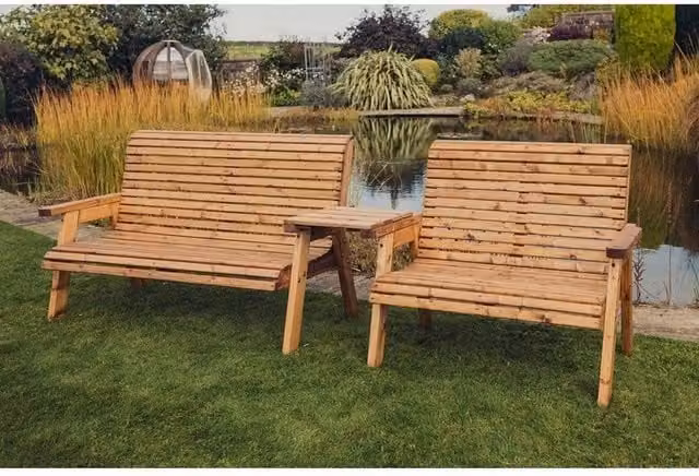 Churnet Valley Garden Furniture Ltd Valley 5 Seat Set with Straight Tray in Brown Pine Wood