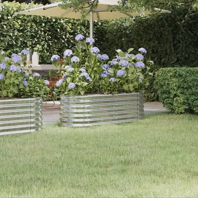 Berkfield Home Garden Powder-coated Steel Raised Bed in Silver, W/D/H: 114 x 40 x 36 cm
