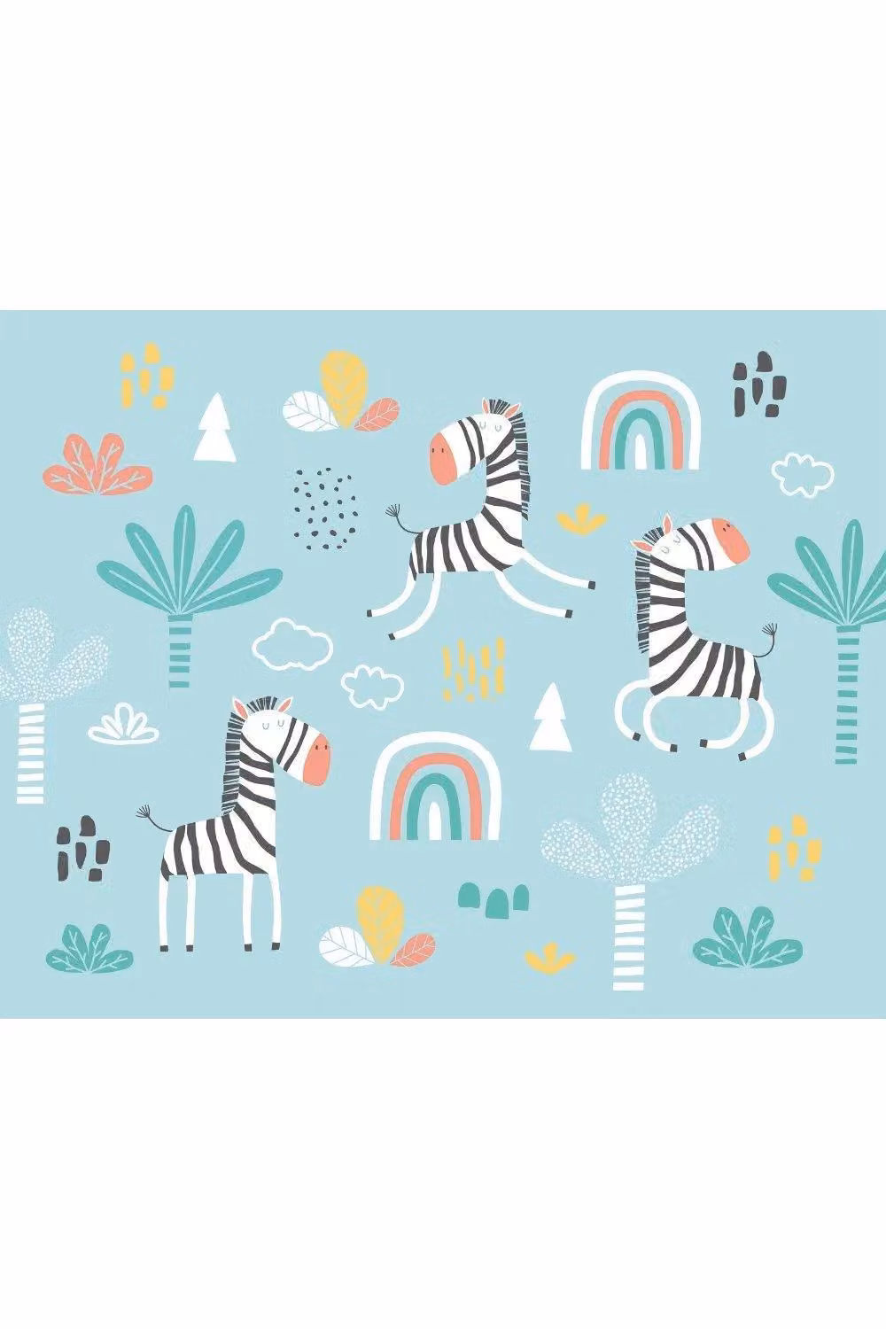 Origin Murals Dancing Zebras Wall Mural in Blue, W: 350 cm, H: 280 cm – 2