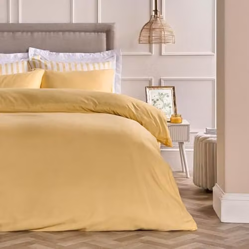 OHS Plain Dyed Microfibre Polyester Duvet Cover and Pillowcase Set, Yellow, W/D/H: 135 x 200 cm, Pillowcase: 50 x 75 cm