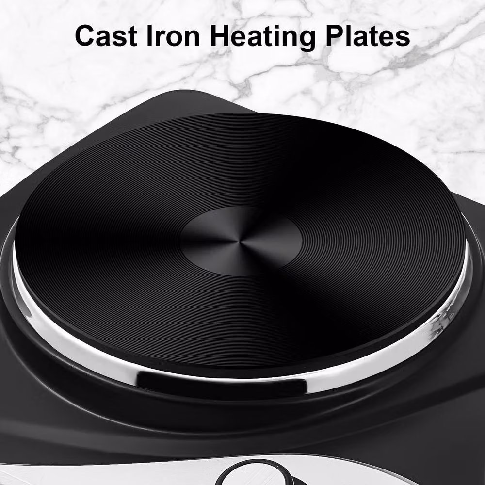 Cusimax Silver Double Cast Iron Hot Plate with Indicator Lights, 2500W, Black – 6