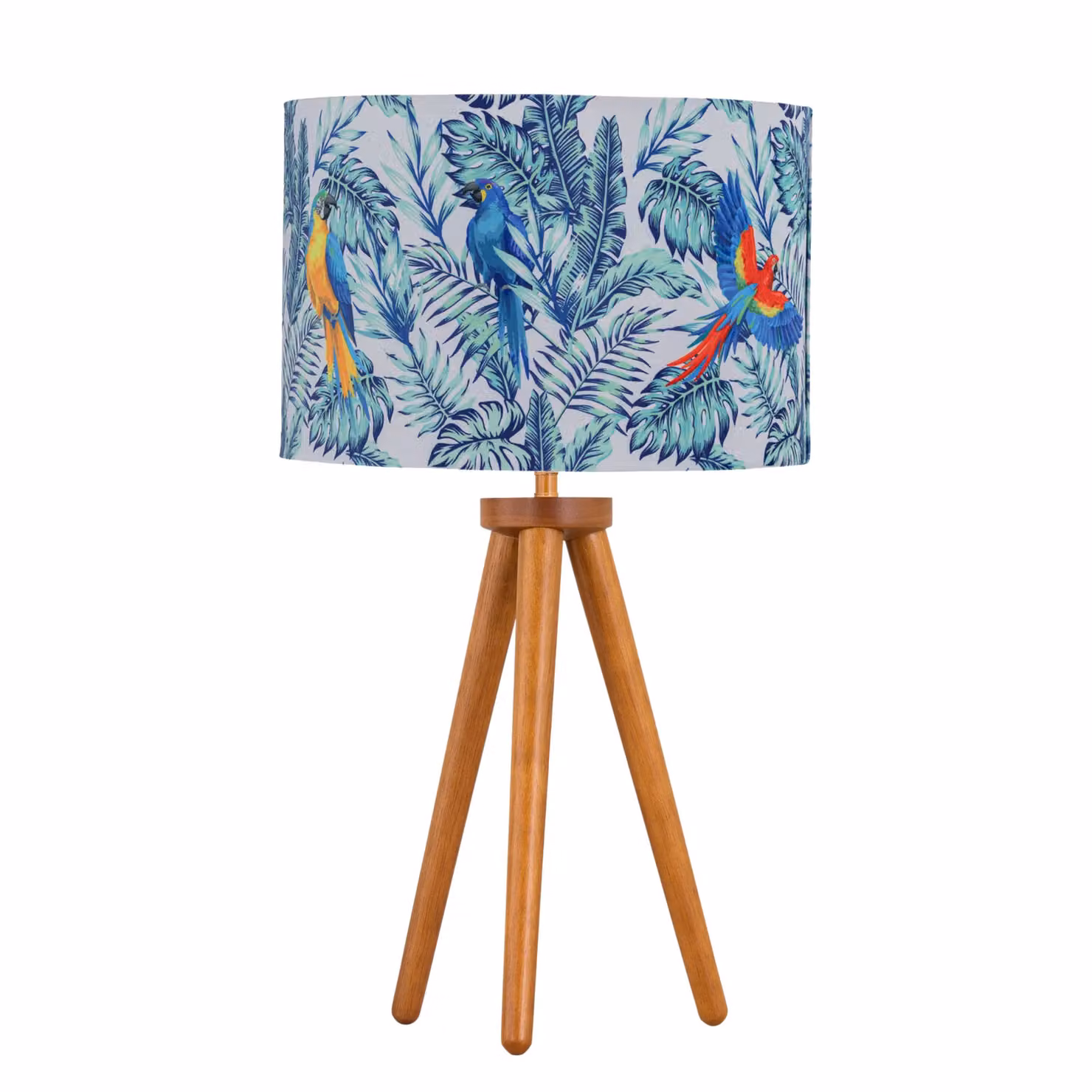 First Choice Lighting Set of 2 Brown Wood Table Lamps with Multicolour Fabric Cylinder Shades – 2