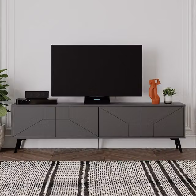 Decortie Dune Modern Geometric TV Unit Multimedia Centre in Anthracite Grey, 180cm (Pack of 2) – 1