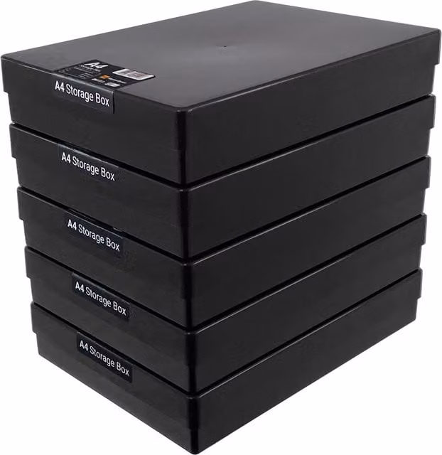 WestonBoxes Black Plastic A4 Craft Storage Boxes for Art Supplies, Paper and Card